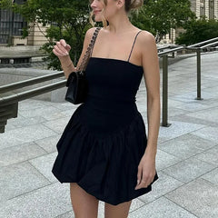 Black Friday JazzHer One-Shoulder Slim Suspender Dress For Women Spaghetti Strap Solid Color Patchwork High Waisted Backless Summer New Dress