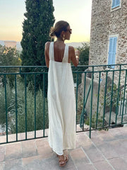 JazzHer Summer Solid Off Shoulder Halter Dress Women Fashion Solid Off Shoulder Backless Maxi Dresses 2024 New Lady Holiday Streetwear