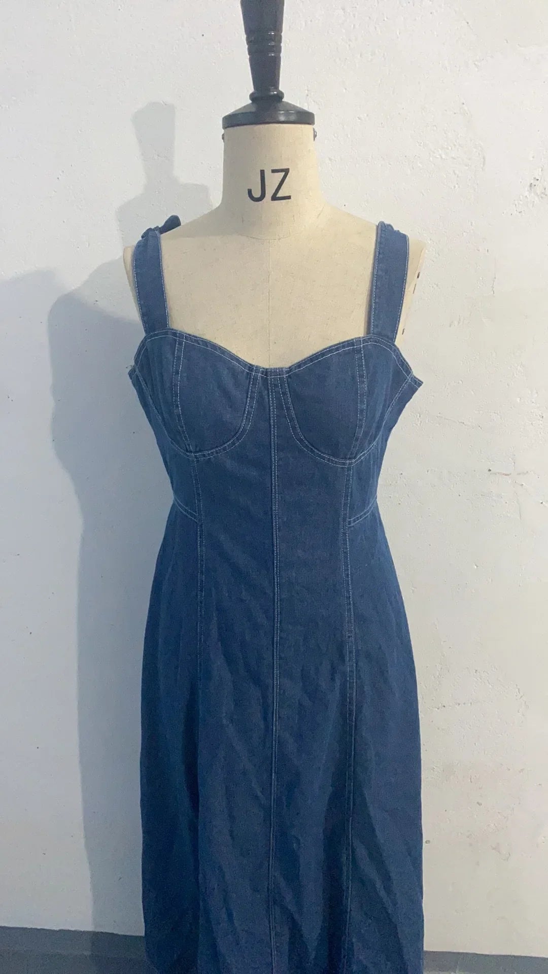 JazzHer Women Dresses Square Collar Sexy Denim Camisole Dress Vestidos Loose Fit Spliced Washed Vintage 2024 Summer High Street