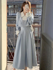 JazzHer New Autumn Solid Skirt Suits Women Elegant Long Sleeve Short Coat Chic Midi Skirts 2 Pieces Set Female Fashion Party Outfits