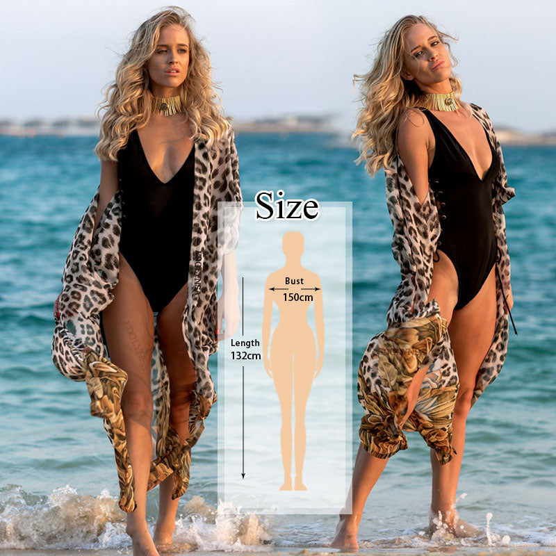 JazzHer Saida De Praia Fashion Beach Kimono Dress Women Beachwear Multicolored Bohemian Tropical Printed Ankle Length Pareo Dress Q600