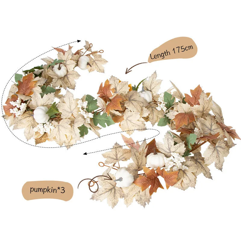 JazzHer Artificial Maple Leaves Garland Pumpkin Fake Plants Autumn Fall Home Decoration Thanksgiving Halloween Christmas Wedding Decor