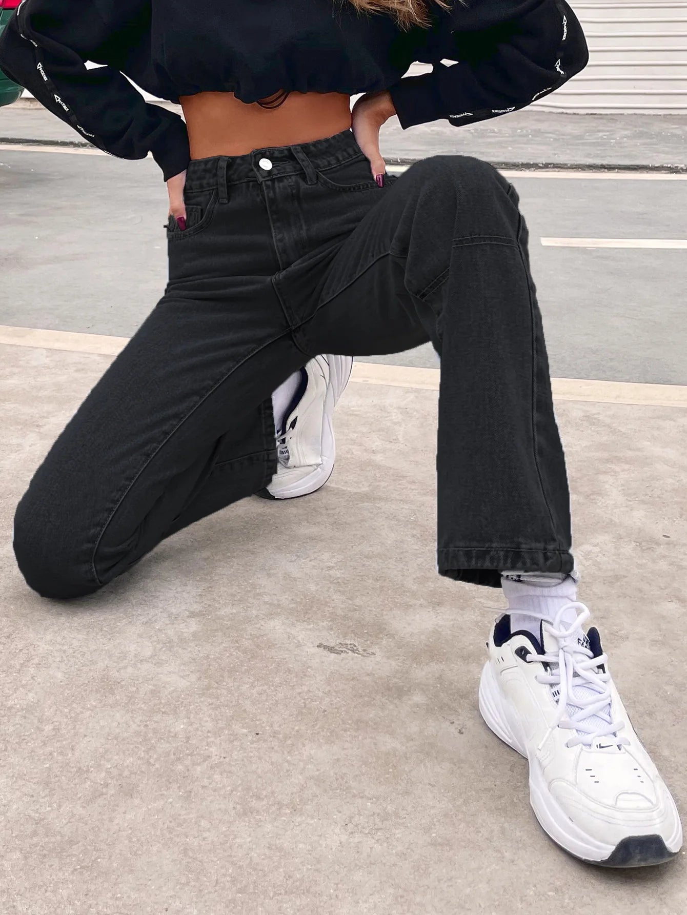 JazzHer Spliced Ankle Length Straight Pants Women Jeans Loose Fit Denim High Waist Zipper Fly Jean Pockets Streetwear 2024 Vintage