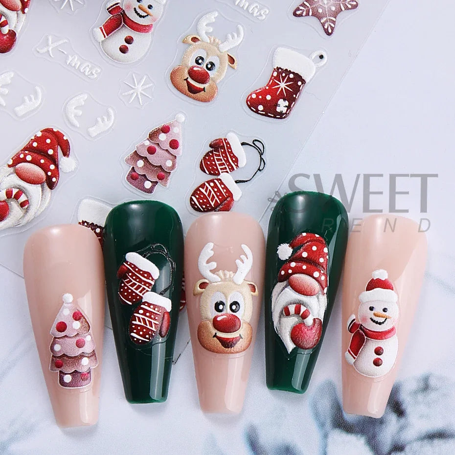 JazzHer Christmas Cartoon Nail Stickers Santa Claus Snowman Gloves Self Adhesive Sliders Nail Decals Snowflake Manicure Art  Decoration