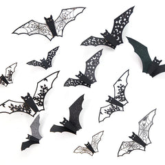 JazzHer Mini Halloween 3D Hollow Bat Wall Stickers Black Bat Sticker Room Decor Party DIY Decals Halloween Horror Bats Removable