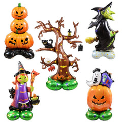 JazzHer Large Halloween Standing Balloons Pumpkin Witch Ghost Foil Globos For Halloween Party Decoration Kids Favors Inflatable Toy 2024