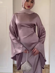 JazzHer Eid Muslim Abaya Dress Women Satin Flare Sleeve Jalabiya Party Dresses Ramadan Kaftan Islam Vestido Arab Long Robe Morocco Dubai