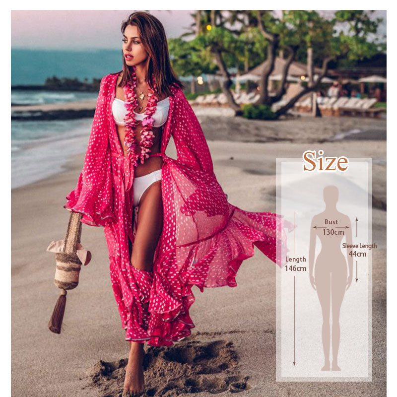 JazzHer Saida De Praia Fashion Beach Kimono Dress Women Beachwear Multicolored Bohemian Tropical Printed Ankle Length Pareo Dress Q600