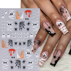 JazzHer 3D Halloween Pumpkin Nail Art Stickers Mummy Bandages Ghost Eyes Spider Web Self-adhesive Sliders DIY Winter Manicure Decoration