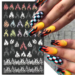 JazzHer 5D Winter Fire Flame Nail Textured Sticker Acrylic Gradient Design Torch Engraved Adhesive Slider Manicure Decor Decal LY5D-K117