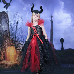 JazzHer Halloween Awakecrm Sparkly Maleficent Halloween Costume Tutu Dress Deluxe Girls Fancy Dress Gown Kids Evil Queen Cosplay Witch Clothes Long Dresses