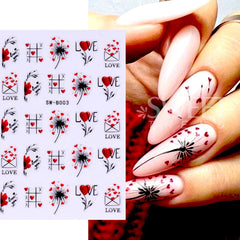 JazzHer 3D Nail Stickers Black Heart Love Self-Adhesive Slider Letters Nails Art Valentine's Day Decals Manicure Accessories Decorations