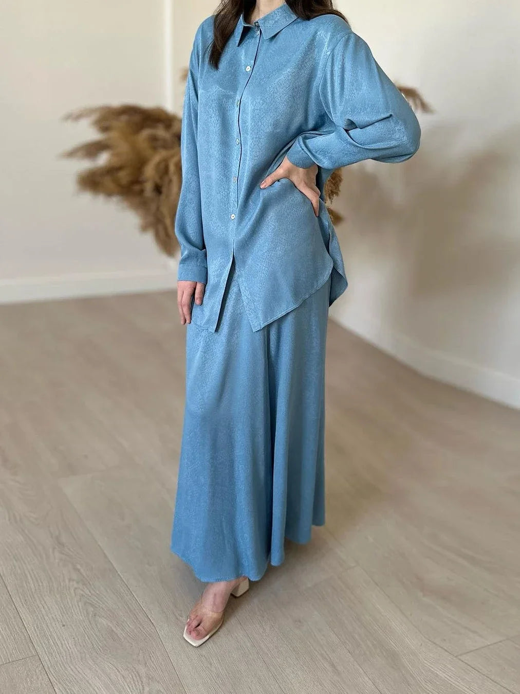 JazzHer Ramadan Two Piece Sets Shirt &Pants woman women Suits Shirt Blouse Musulman Ensembles Moroccan Kaftan Islamic Dress Sets