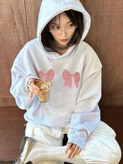 JazzHer- Kawaii Bow Print Hoodies Women Y2k Long Sleeve Sweatshirt Oversized Sweet Girl Causal Loose Autumn Winter Clothes Ins