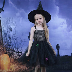 JazzHer Halloween Awakecrm Spider Witch Kids Halloween Costume Black Tulle Tutu Dress Dress Girl Carnival Party Dresses Children Evil Witch Cosplay Costume