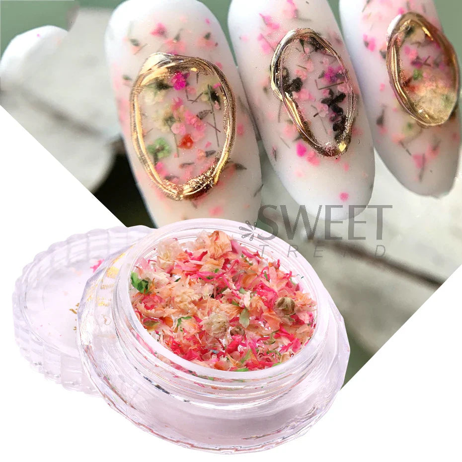 JazzHer Summer Dried Flower Nail Art Decoration 3D Natural Real Floral Sticker UV Polish Pressed Flowers Crushed Accessory Jewelry Decal