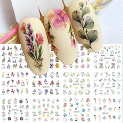 JazzHer Spring Watercolor Flowers Stickers For Nail Blooming Leaves Floral Transfer Sliders DIY Bouquet Design Manicure Foils Decal LYBN