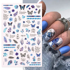 JazzHer Winter Geometry Cotton Nail Art Stickers 3D Blue Plants Coniferous Frame Design Decals 2024 Trend Manicure Sliders Decor LYF817