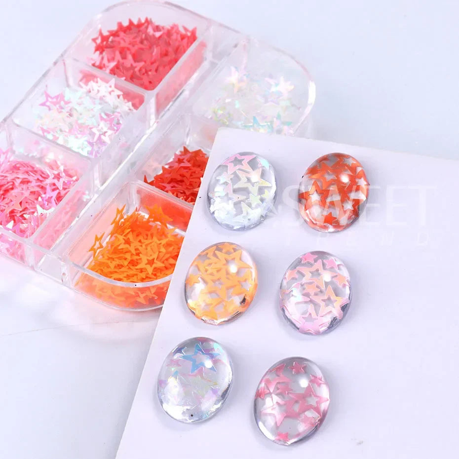 JazzHer 6 Grids Mixed 3D Star Design Nail Glitters Holographic Glitter Sequins DIY Nail Art Decoration Paillette Flakes Slices Manicure