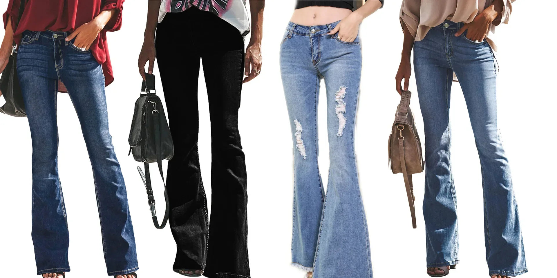 JazzHer Women Jeans Boot Cut Denim Washing Flare Pants Loose Fit Pockets High Street Solid Mid Waist Zipper Fly 2024 Ankle Length