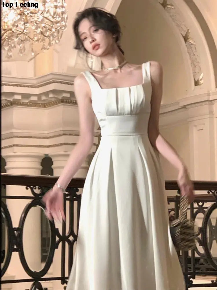 JazzHer 2024 Summer Elegant Sleeveless Party Prom Dress Women Vintage Birthday Princess Robe Female Chic Solid Graduation Vestidos