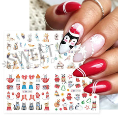 JazzHer 12pcs Cute Sweater Penguin Nail Water Decals Cartoon Cat Bunny Design Transfer Sliders Winter New Year DIY Decoration Wraps LYBN