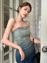 JazzHer Women's Fashion Sleeveless Denim Dress Summer High Waist y2k Streetwear Female Elegant Bodycon Sexy Party Midi Dresses