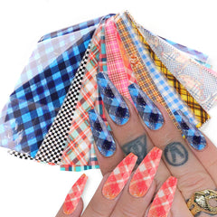 JazzHer 10pcs Lattice Flower Luxury Design Nail Foil Sticker Set Plaid Sweater Patterns Adhesive Transfer Decal Tips For Manicure LYGZ21