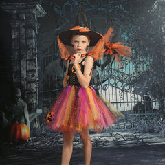 JazzHer Halloween Awakecrm Halloween Girls Tutu Dress Rainbow Tutu For Kids Carnival Party Costume Tulle Dresses With Hat Broom Pumpkin Monster Cosplay