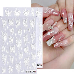 JazzHer 5D White Butterfly Nails Stickers Luxury Embossed Lace Flower Nail Art Decals Cool Girl Text Letter Sticker Manicure Decoration