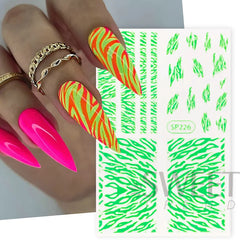 JazzHer Iridescent Neon Snake Skin Nail Art Sticker Black Green Adhesive Decals Sexy Animal Fur Sweater DIY Winter Decoration Wraps LYSP