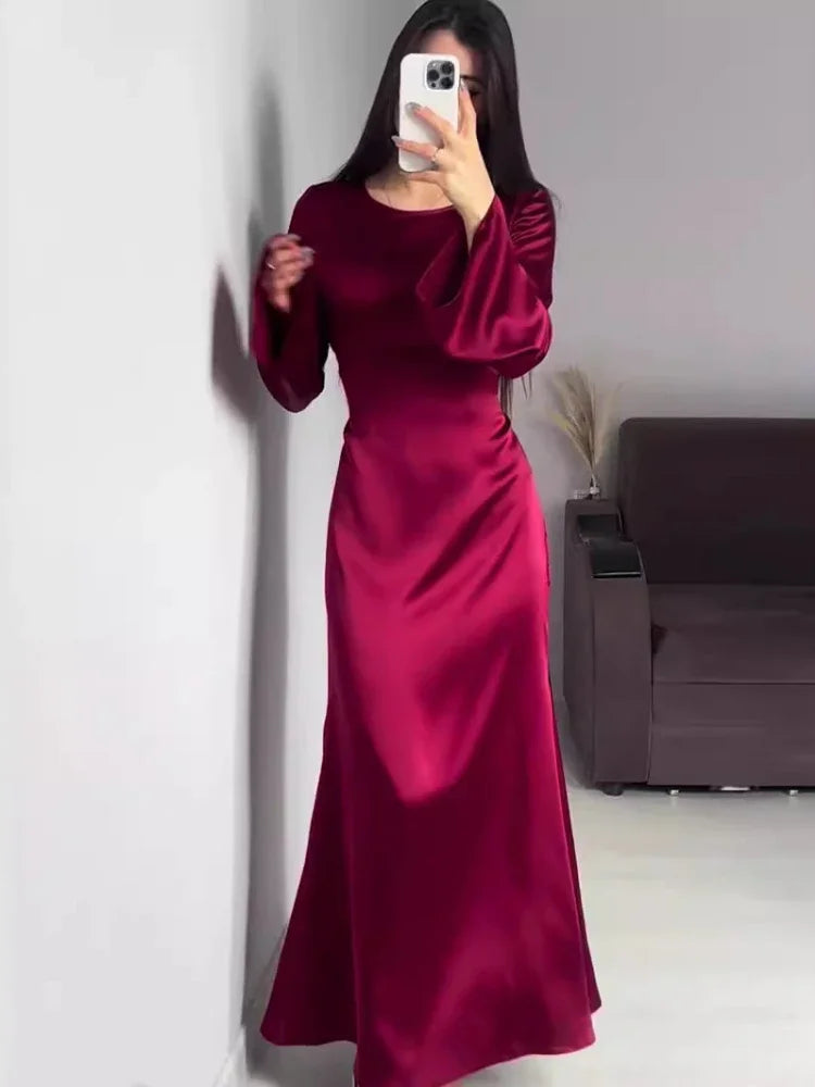 JazzHer Satin Muslim Dress Women Party Dresses Abaya Jalabiya Bandage Morocco Dubai Islam Eid Vestidos Arab Solid Caftan Long Robe 2024