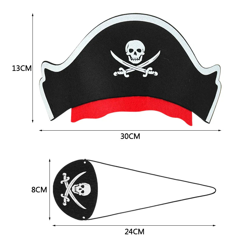 JazzHer 12Pcs Pirate Captain Hat Skull Print Eye Patch Children Adult Halloween Party Cosplay Costume Cap Decoration Props Kids Birthday