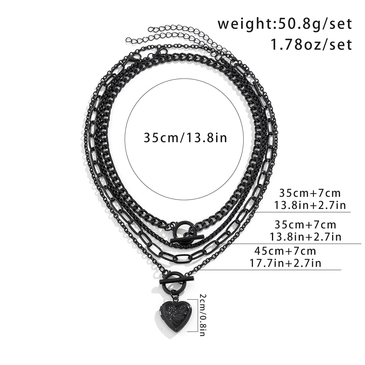 JazzHer IngeSight.Z Gothic Multilayer Black OT Buckle Peach Heart Pendant Necklace Set  Women Punk Cuban Link Clavicle Chain Halloween