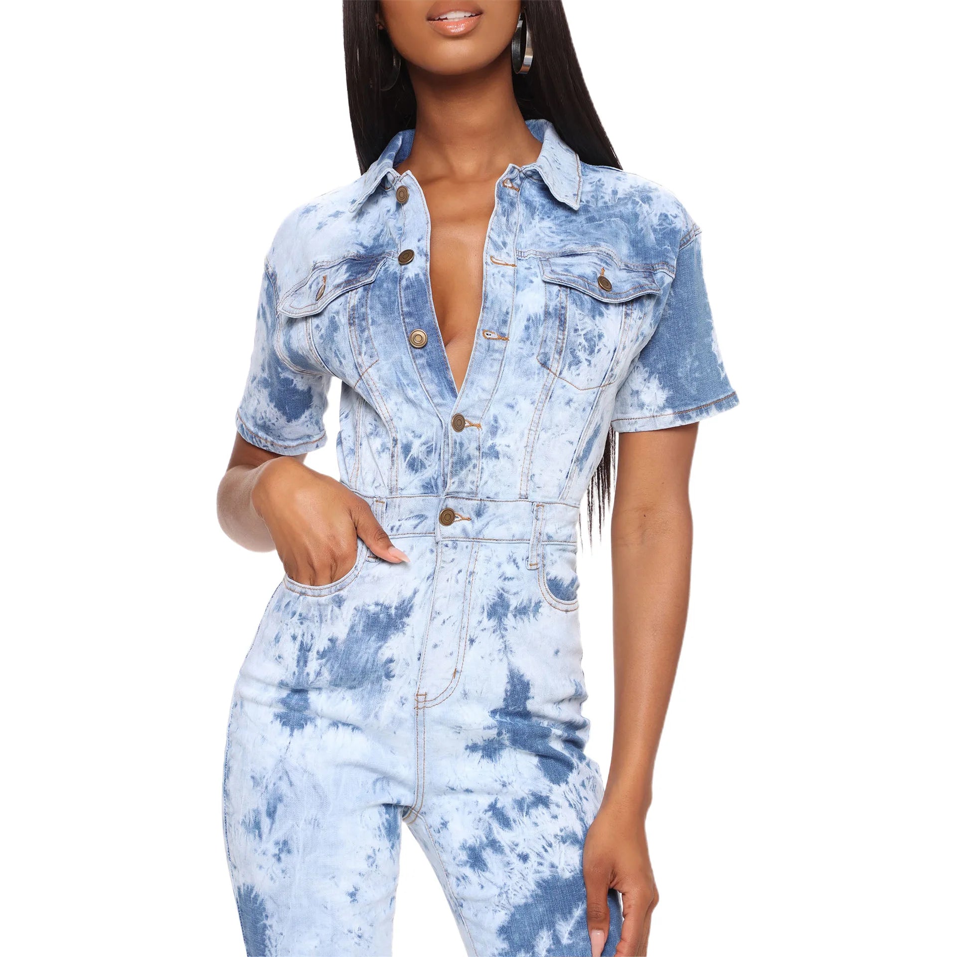 JazzHer Tie Dye Washed Distressed Women Jean Overalls Ankle Length Jeans Pencil Denim Pant Pockets Spliced High Waist Casual Skinny