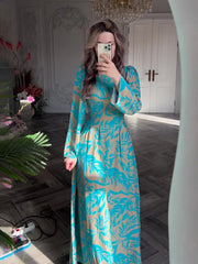 JazzHer Eid Muslim Party Dress for Women Ramadan Print Slim Abaya Long Dress Morocco Kaftan Vestidos Largos Dubai Robe Jalabiya 2024