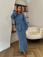 JazzHer Eid women Sets 2 Piece Set for woman Button Up Shirt& Skirt Ramadan Woman Kimono Robe Caftan 2024 Musulman Ensembles Suits