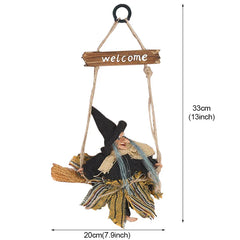 JazzHer Halloween Horror Witch Doll Hanging Ornaments Flying Witch with Broom Pendant Halloween Party Decoration for Home DIY Wreath