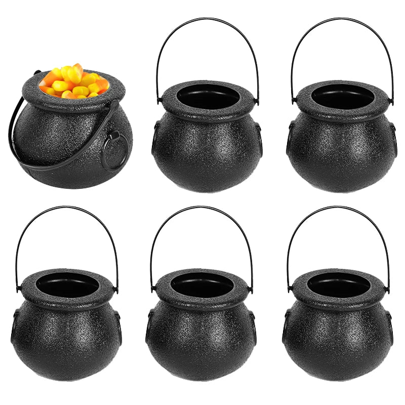 JazzHer 6pcs Mini Halloween Candy Bucket Pot Witch Skeleton Cauldron Holder Jar Trick Or Treat Halloween Party Decoration Props Kids Toy