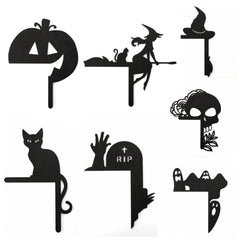 JazzHer 1pcs Black Wooden Halloween Door Frame Decoration Witch Skull Head Pumpkin Hat Cat Ghost Elements Decoration Plate