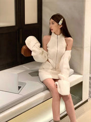 JazzHer Elegant Knitted Clothing 3 Piece Set Casual Short Cardigan + Slim Vest + Sexy Y2k Mini Skirt Korean Fashion Suit 2024 Winter