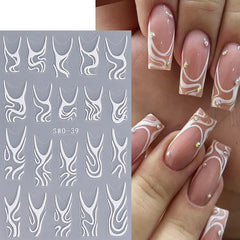 JazzHer French Abstract Lines Nail Art Stickers 3D White Swirls Lines Self-Adhesive Sliders Nail Decals Halloween Manicure Decorations