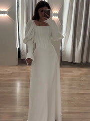 JazzHer Eid Party Dress woman Square Collar Long Sleeve Morocco Party Dresses Ramadan Slim Fit Kaftan Islam Dubai Arab Long Robe 2024