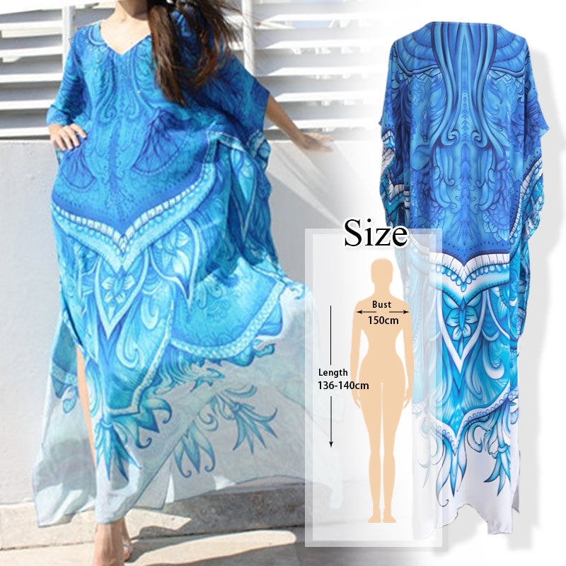 JazzHer Blue Kaftan Beach Cotton Cover Up 2024 Summer Women Beachwear Cotton Tunic Oversize Bikini Cover-Ups Robe De Plage Sarong Q774