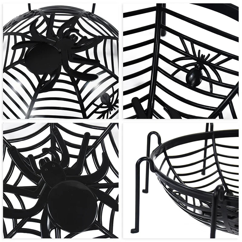 JazzHer Halloween Plastic Spider Candy Basket Cake Cookie Fruit Plate Tray Festival Party Decoration Horror Props Kids Birthday Favors