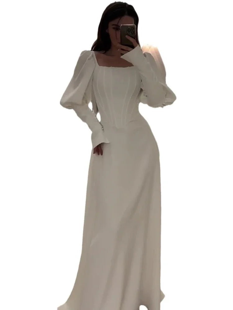 JazzHer Eid Party Dress woman Square Collar Long Sleeve Morocco Party Dresses Ramadan Slim Fit Kaftan Islam Dubai Arab Long Robe 2024