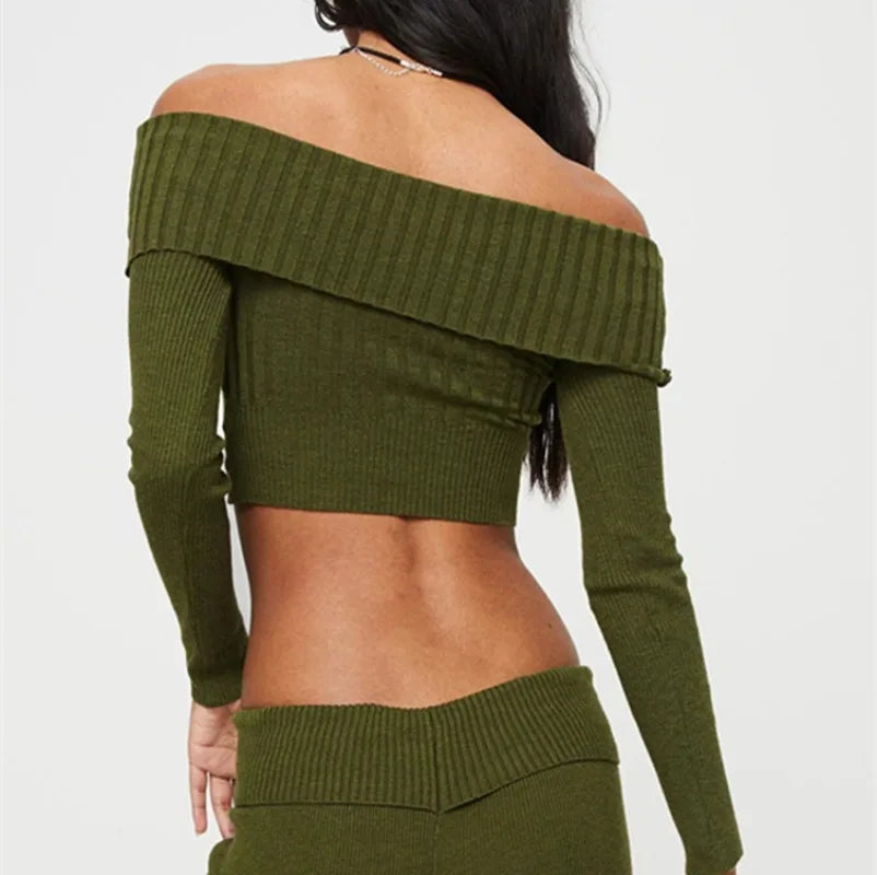 JazzHer 2024 Fall Fashion Knitted Slim Sweater Women Long Sleeve Solid Sexy Off The Shoulders Pullovers Female Street Bodycon Casual Sweaters Woman