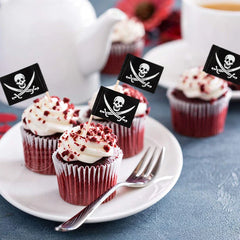 JazzHer Pirate Flag Toothpicks Cupcake Topper For Kids Boys Pirate Theme Birthday Party Cake Decoraiton Halloween Cocktail Pick Supplies