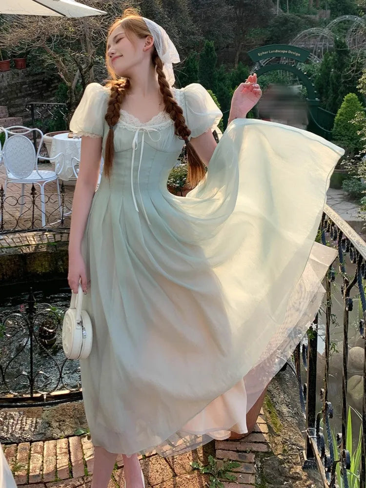 JazzHer French Elegant Dresses for Women Summer New Puff Sleeve Corset High Waist A-line Evening Party Dress Princess Prom Robe Vestidos