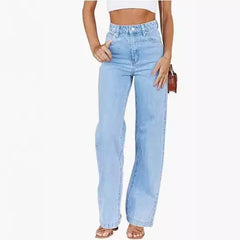 JazzHer Bleached Washed Straight Pants Women Denim Ankle Length Jeans Zipper Fly High Waist Jean Pocket Loose 2024 Summer Basics